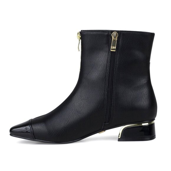 Cute Modern Womens Black Leather Ankle Metallic Heel Pointy Flat Boots - Picture 2 of 10